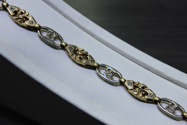 Bracelet 2 tons avec 10 diamants 03x20 jaune blanc - Image 2