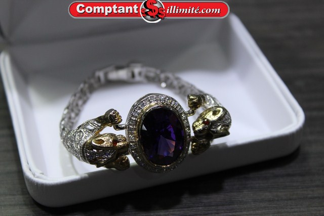 Bracelet rigide avec zircons et améthyste 18X1 argent