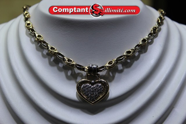 Chaine  pendentif avec coeur et  diamants ensemble #07 jaune 10k