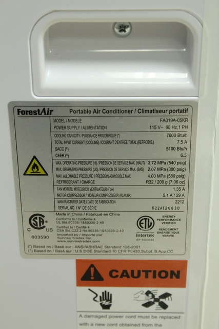 Climatiseur Portatif 3-en-1 5100 BTU (7000 BTU norme ASHRAE) forest air fa019a-05kr - Image 4