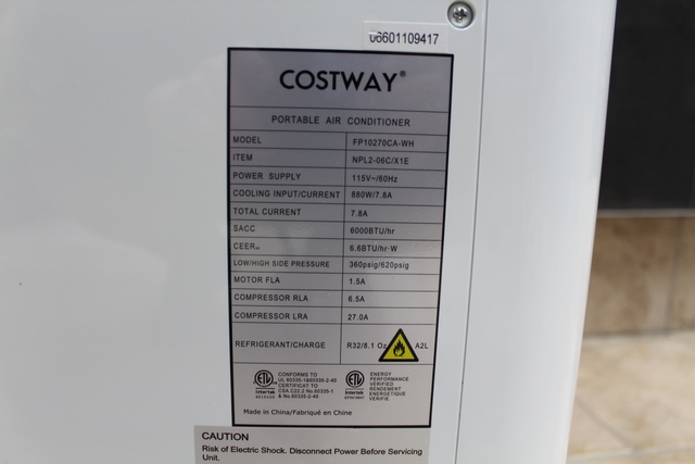 Climatiseur Portatif 6000 btu + acc + tc Costway fp10270ca-wh - Image 3