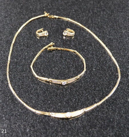 Ensemble 21 Bijoux en or (Chaine et Bracelet femme Zircon + B.O.) Or jaunes (18k-32.8g)