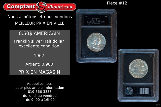 Pièce de monnaie Franklin Bell of Liberty Usa 1962