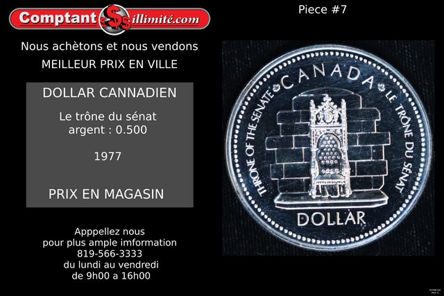 Pièce de monnaie Trone du sénat Canada 1977