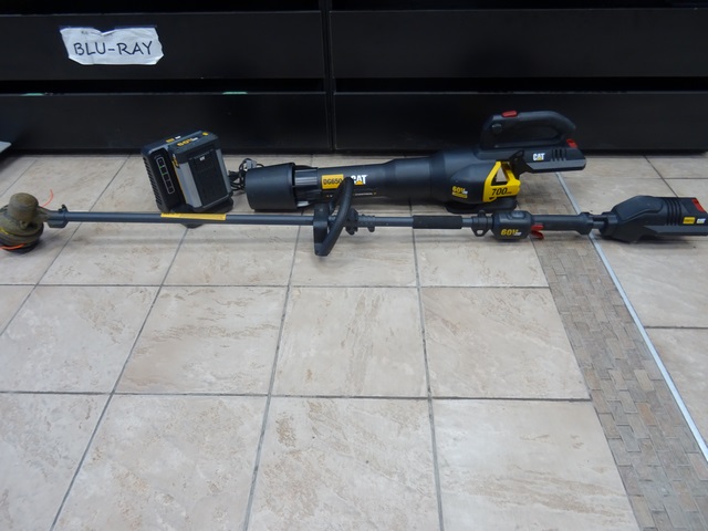 ensemble souffleur et weed eater + batterie 60v 2.5ah  + chargeur cat dg650/dg610